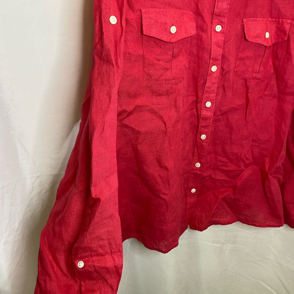 Land’s End linen coral red button down blouse top, size M - Picture 4 of 8